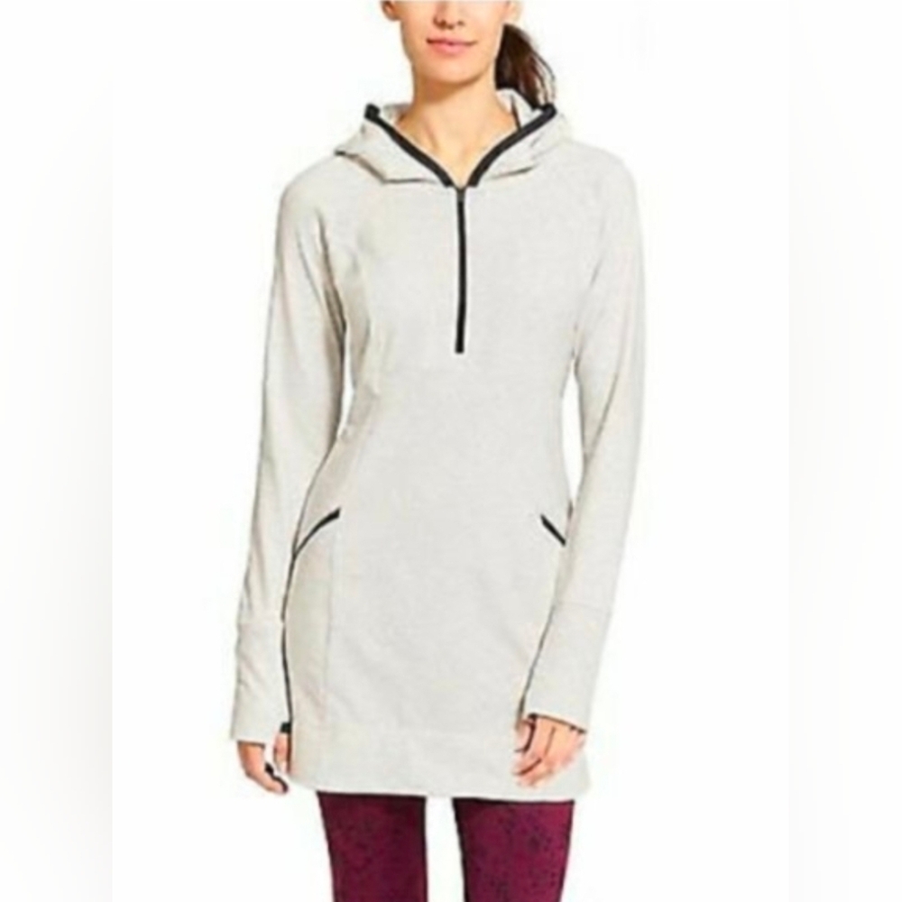Athleta Light Gray Long Sleeve Hoodie Dress Size Large
